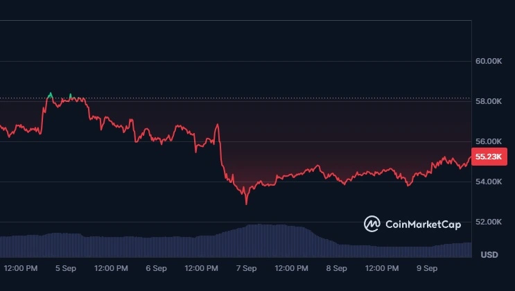 A bitcoin értéke 52,850 dollárig esett.
